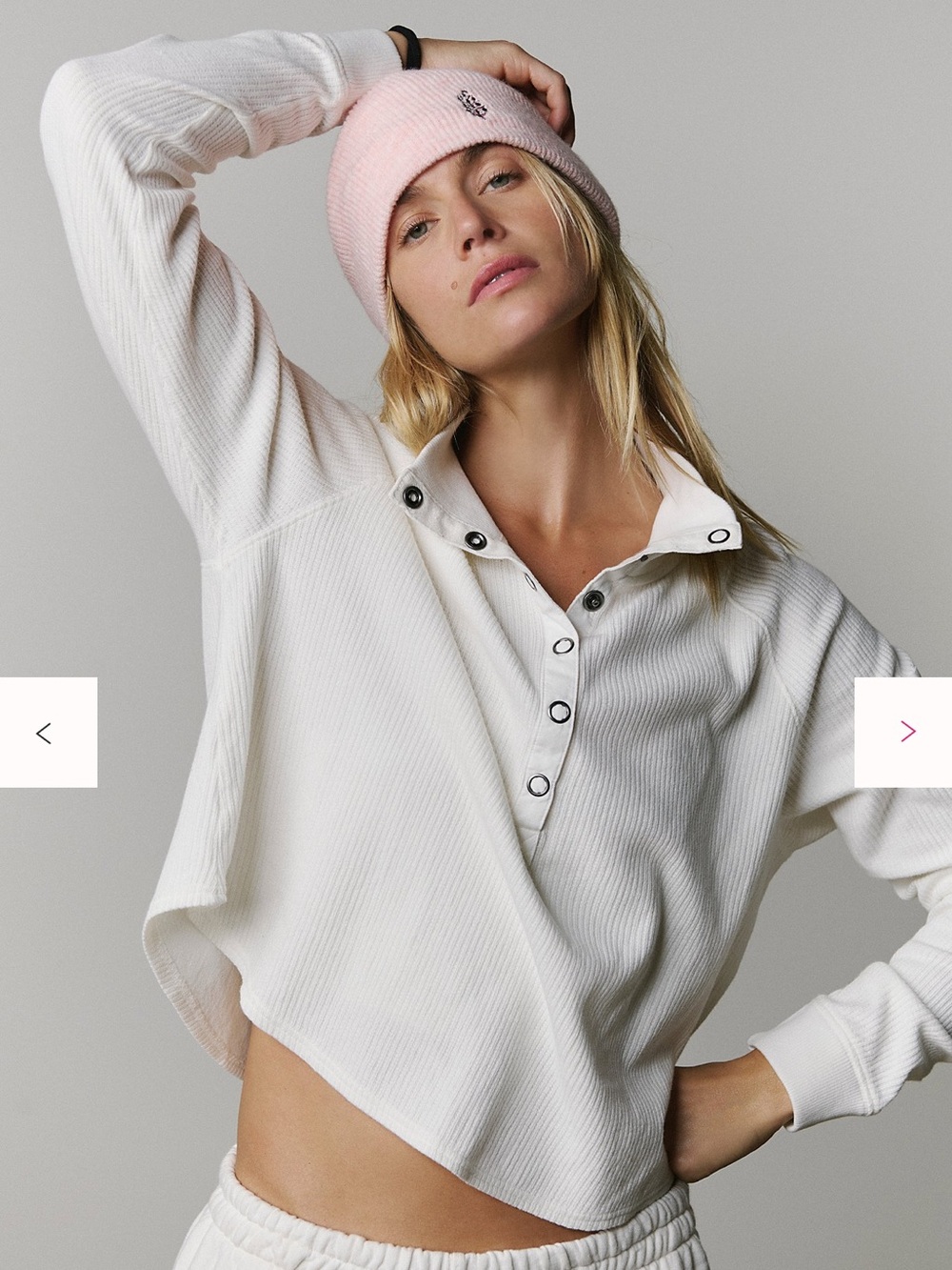 Free People Movement Cropped White Waffle Henley Long-Sleeve Top
